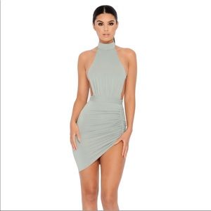 ASYMMETRIC HALTER NECK MINI DRESS